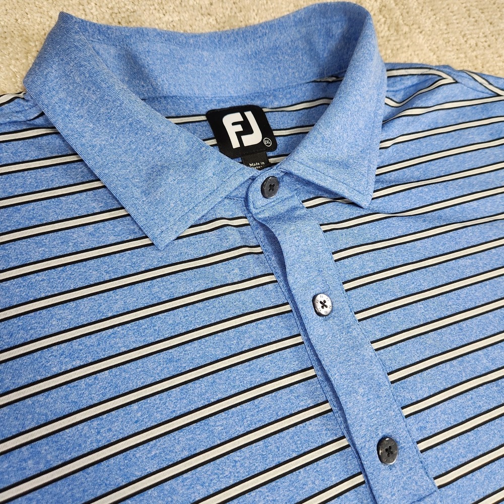 FootJoy Polo Shirt Men 2XL Blue Striped Performance Golf Wicking Stretch Tech